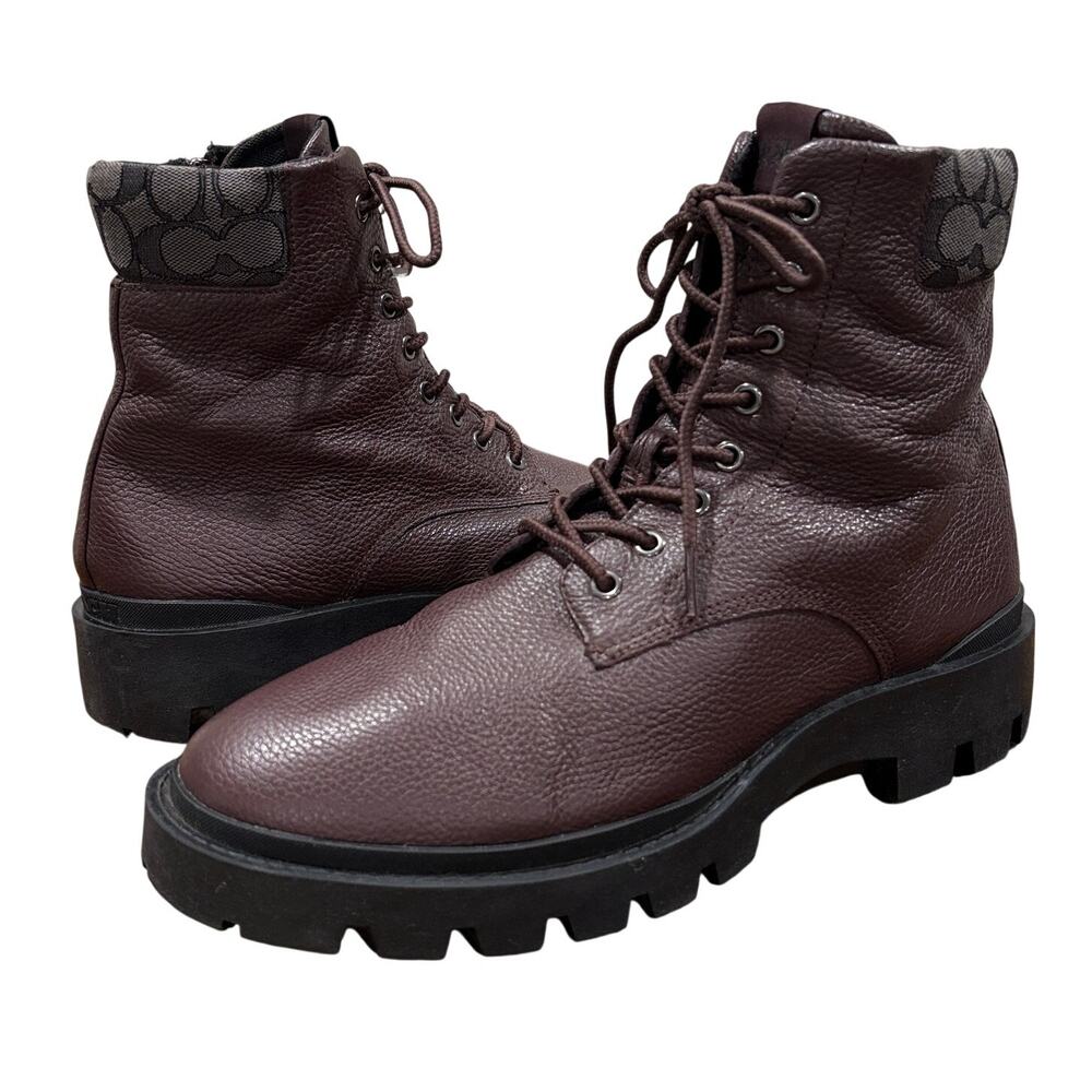 Coach Mens Size 11.5 Boots Citysole Monogram Signature Grained Leather Burgundy‎
